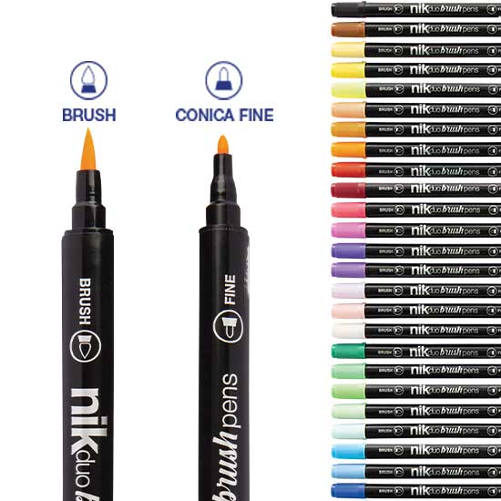 Brush pens Pennarello Doppia Punta: Fine e Pennello sc 12 colori pastello