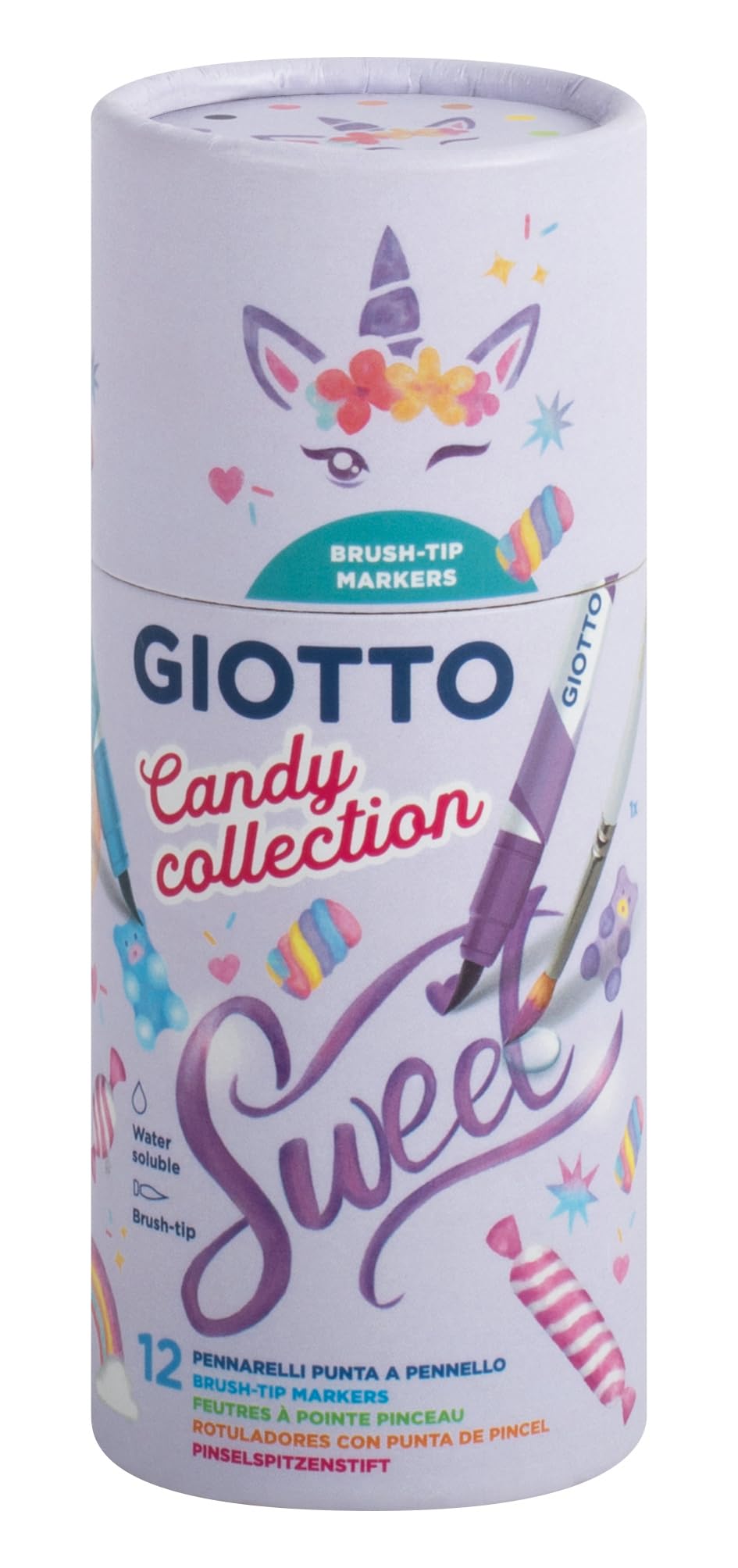 Barattolo 12 Pennarelli con Punta a Pennello Giotto Fila Candy Collection