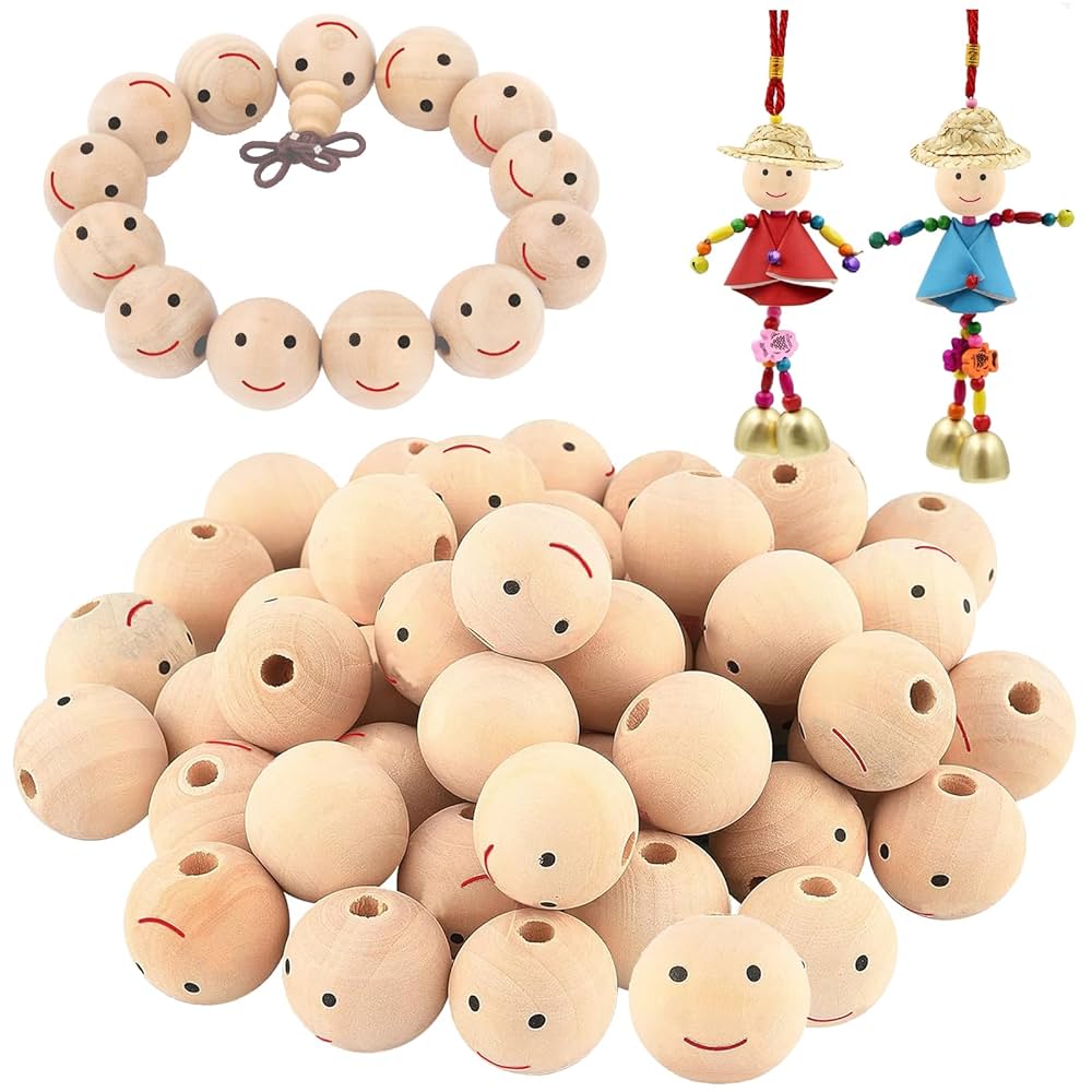 Perle In Legno Con Foro e faccina stampata