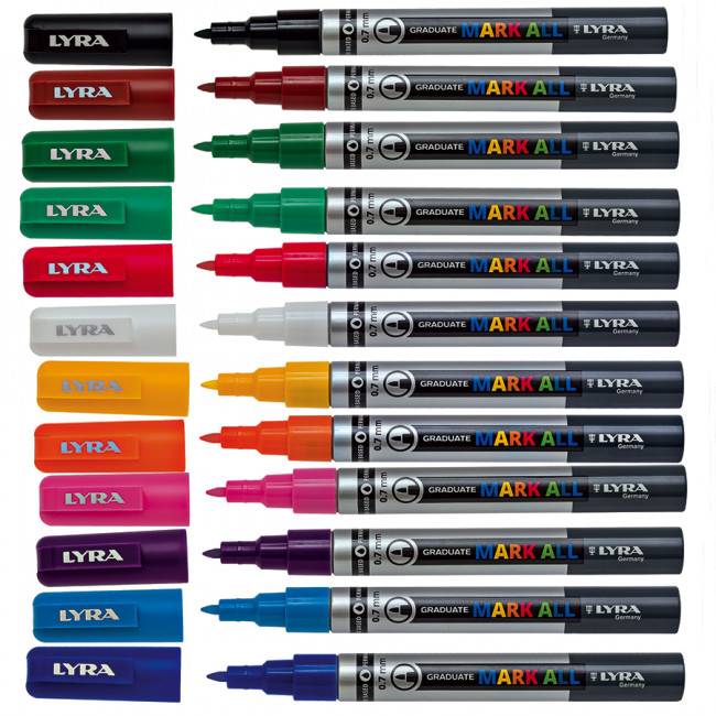 Pennarelli Mark All Lyra punta fine XS 12 colori