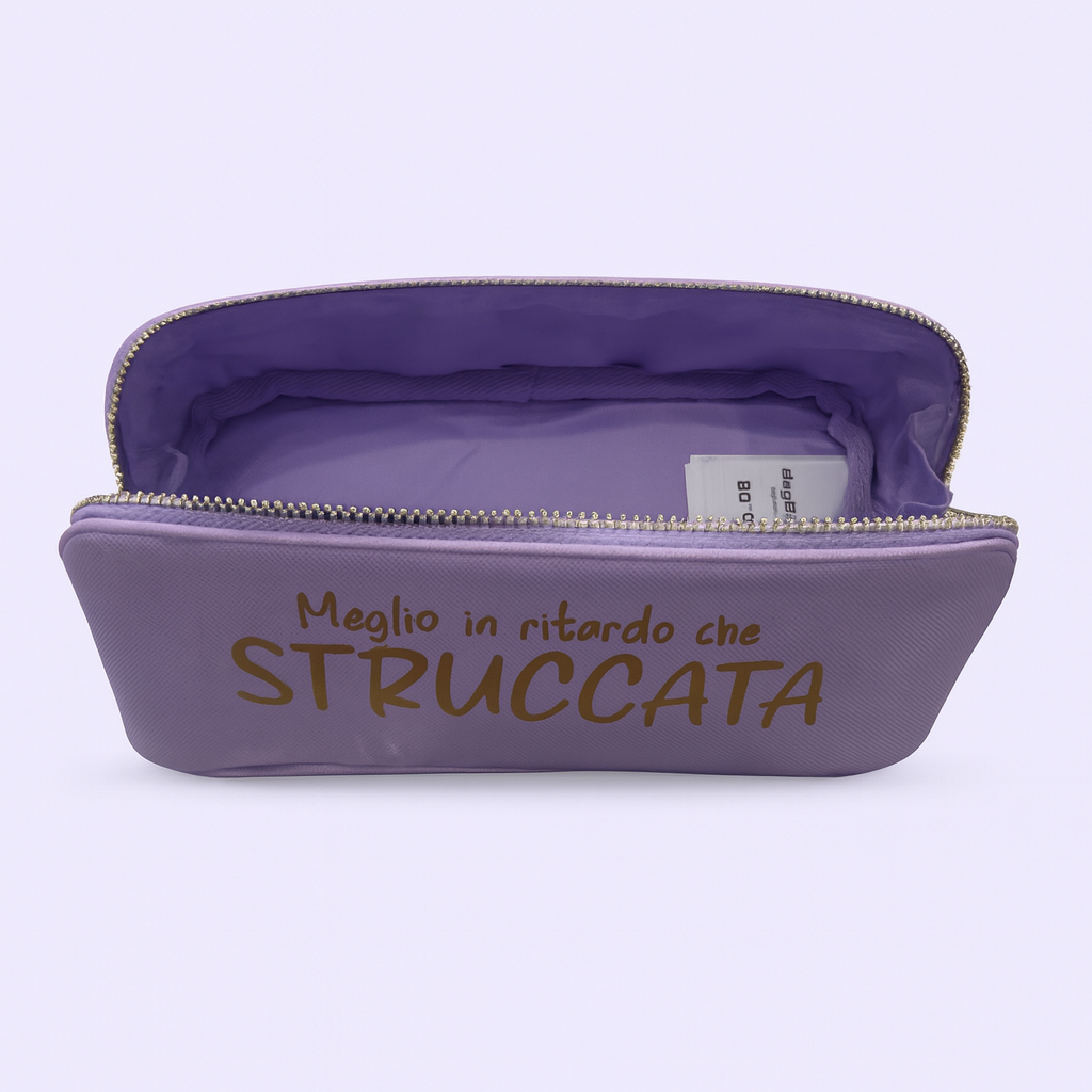 Beauty Case Personalizzato – “Meglio in ritardo che STRUCCATA” – Idea Regalo Donna