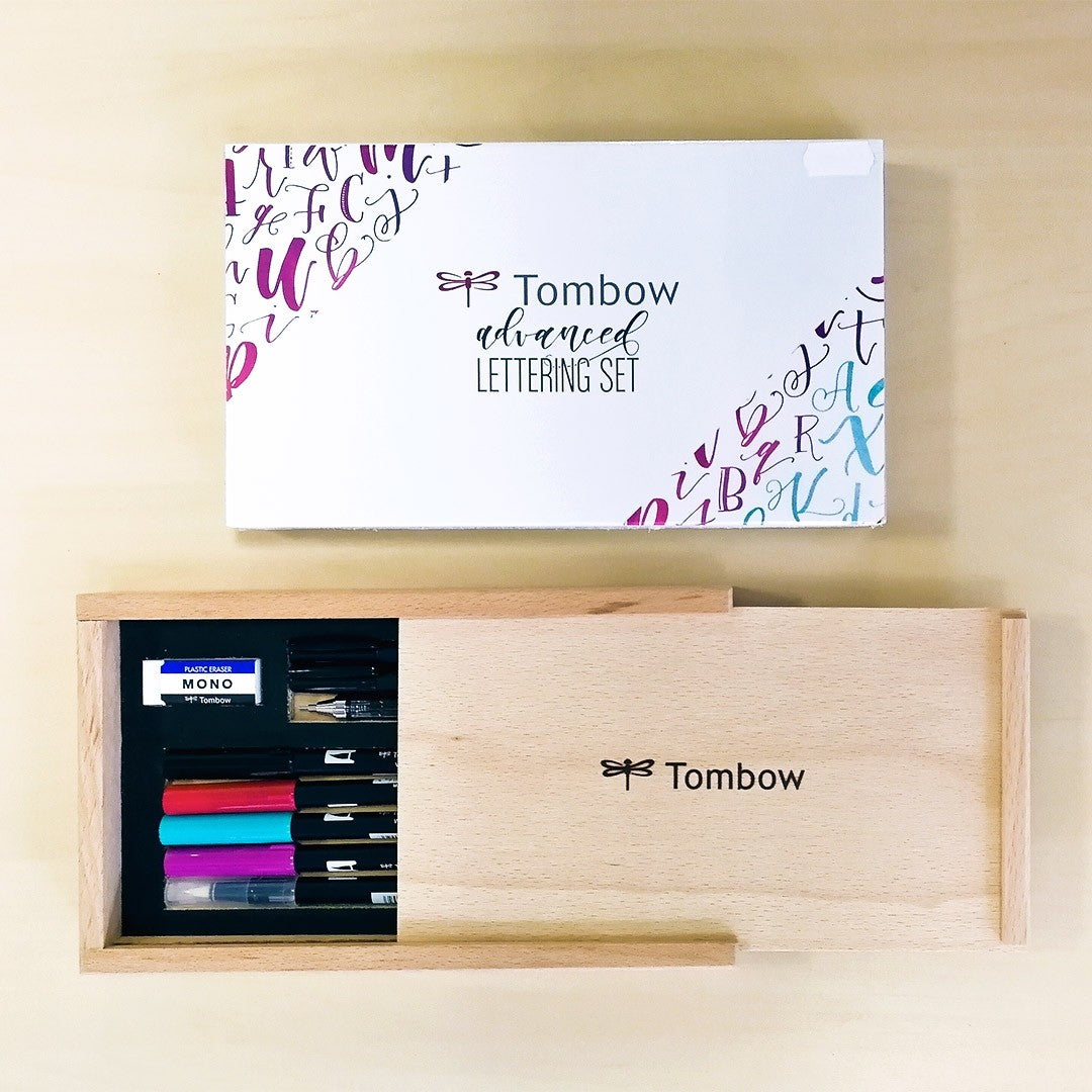 Lettering Set per Scrittura Calligrafica Avanzata Tombow, in Elegante Astuccio di Legno da Regalo