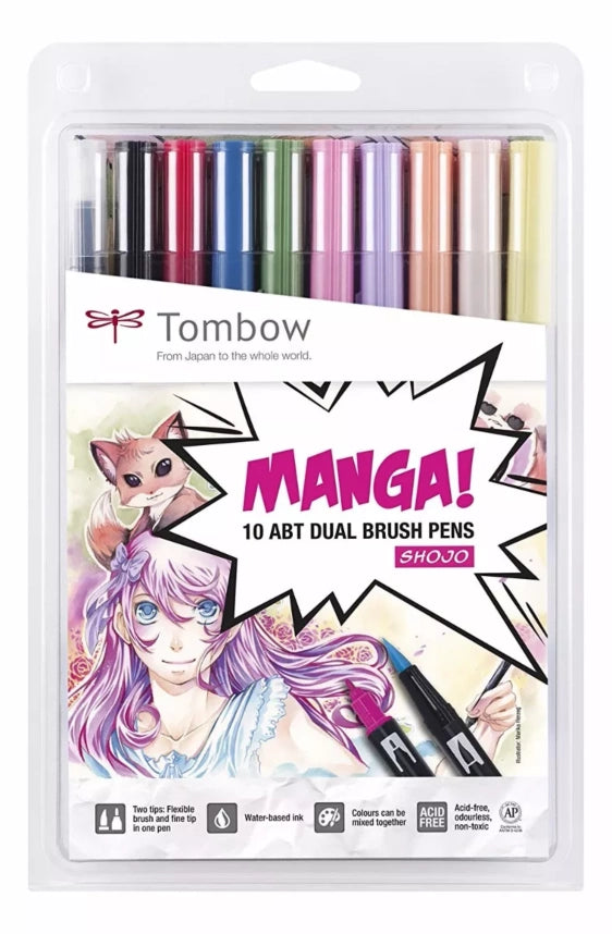 Kit Tombow Dual Brush Pen ABT per Manga Shojo – 10 Pennarelli