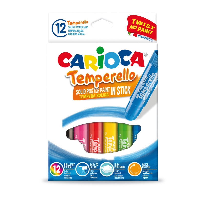 Tempere Solide TEMPERELLO – Set da 12 Colori Brillanti e Lavabili