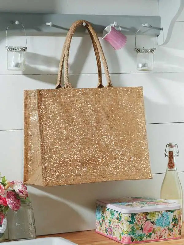 Shopper Juta Con Fibra Metallizzata Oro