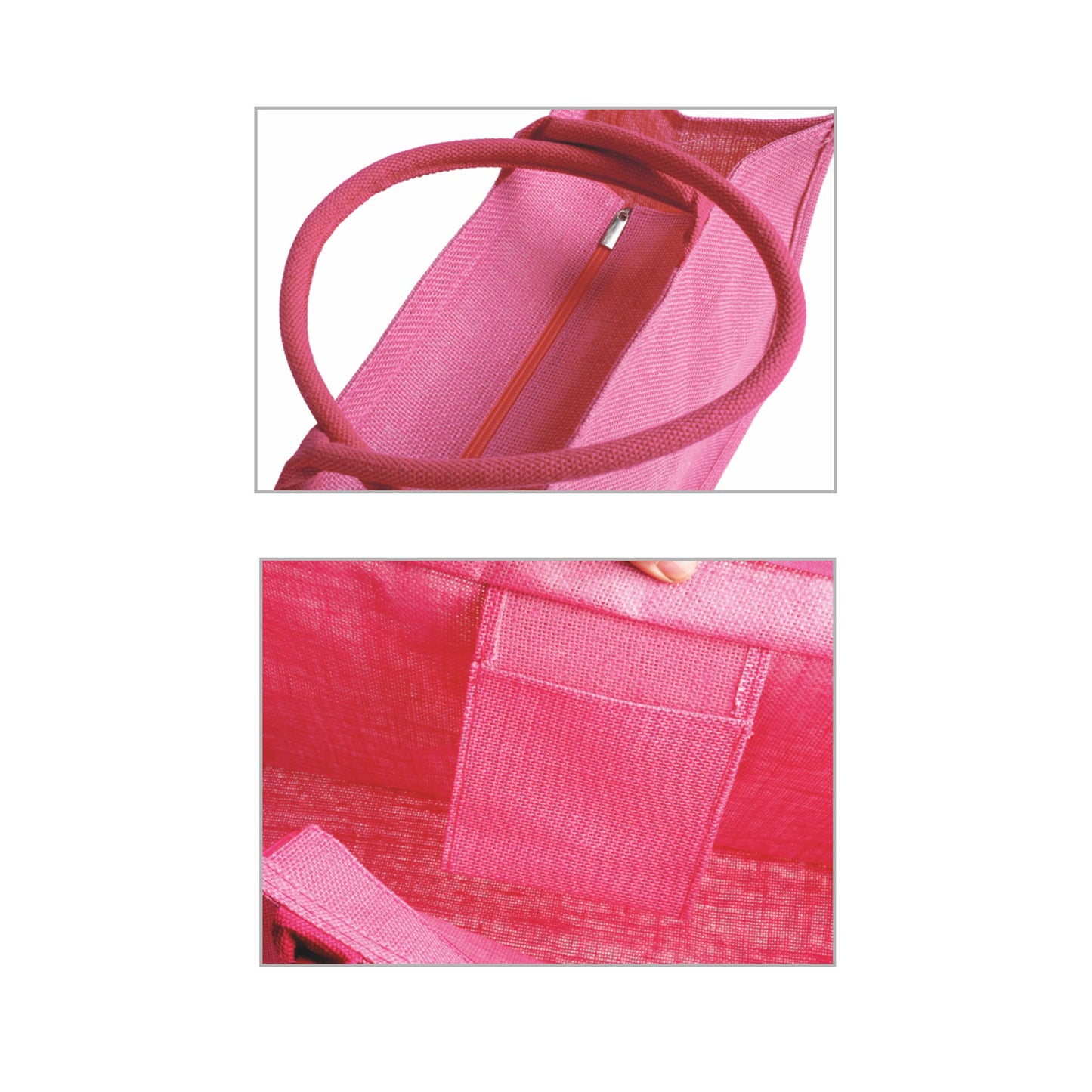 Borsa Shopper in Juta rettangolare con Tasca Interna e Zip