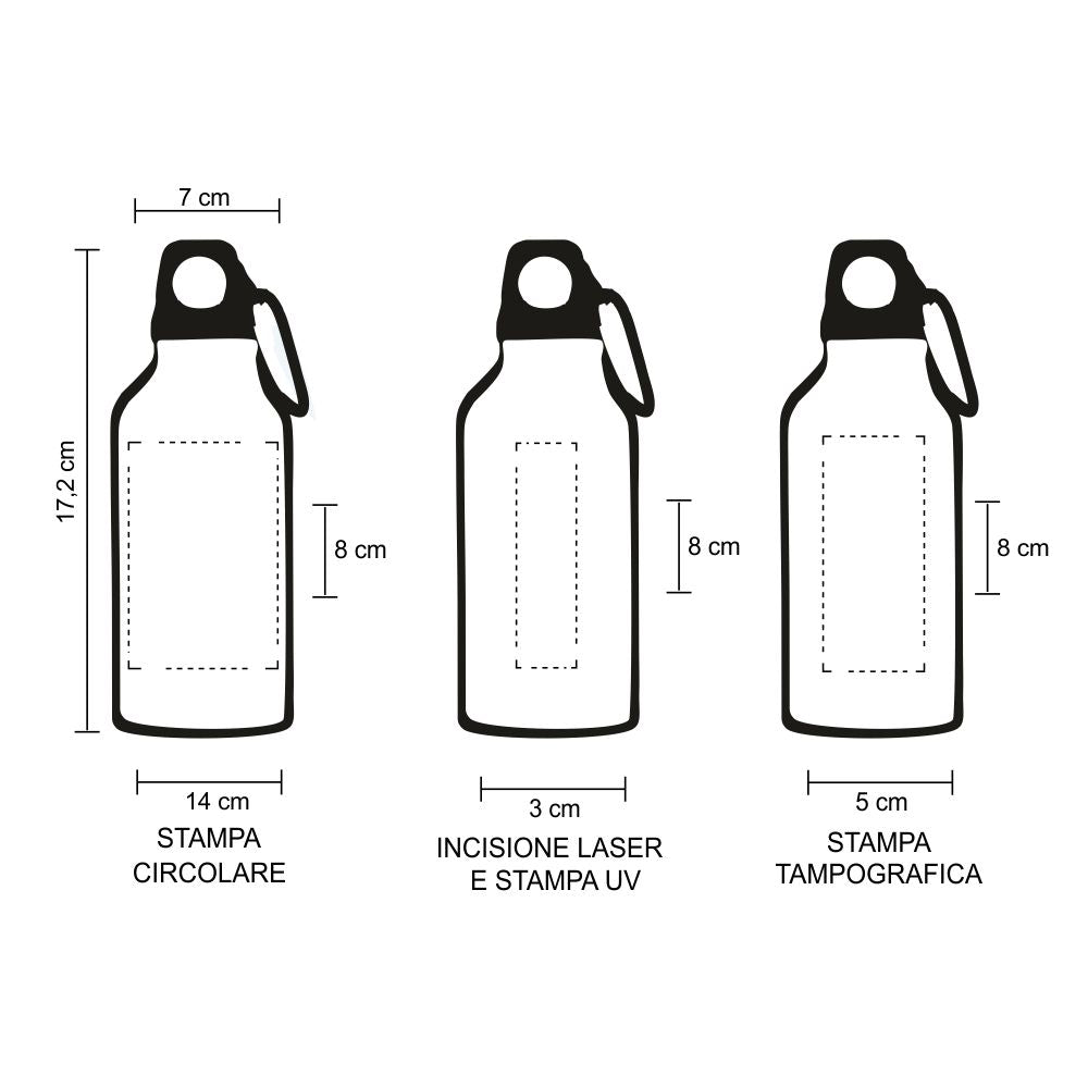 Borraccia alluminio 400 ml con moschettone