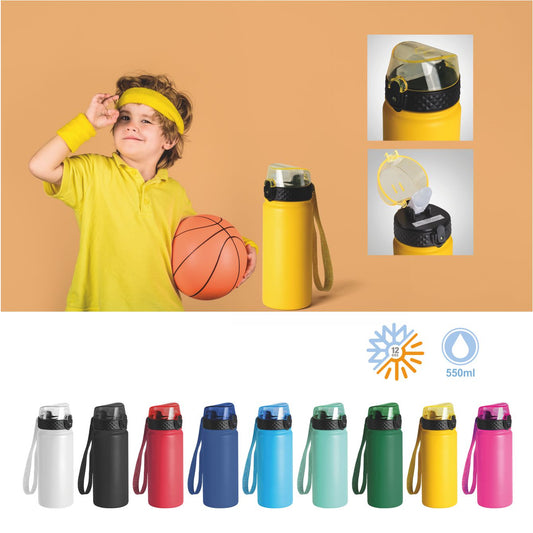 Borraccia Termica da 550 ml in Acciaio Inox – Doppia Parete, Beccuccio in Silicone e Manico Integrato