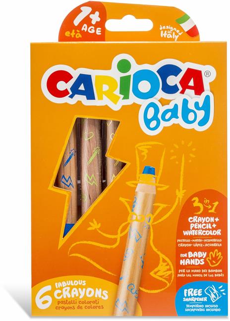 Pastelli Carioca Baby 3 In 1 Matita, Cera, Acquarello Età +1 (6 Pz)
