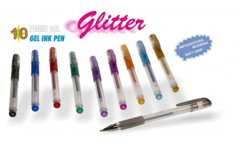Blister Penna gel 10 colori assortiti con GLITTER