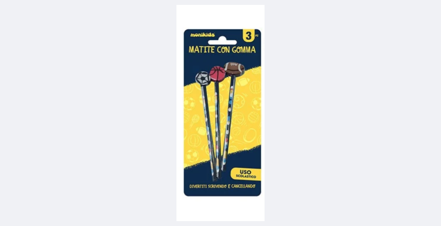 Matite con gomma fantasia blister 3 pz