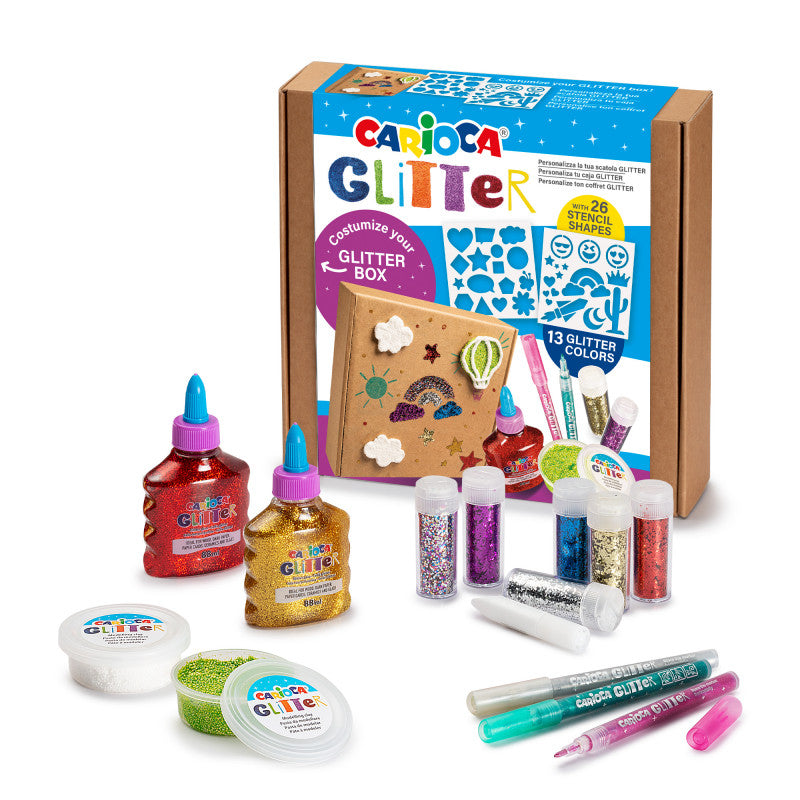 Carioca Scatola Regalo Creativa – 13 Prodotti Glitter + 26 Stencil