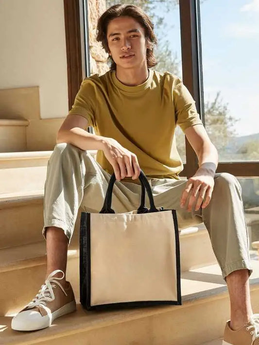 Shopper Cotone Con Inserti Colorati in Juta